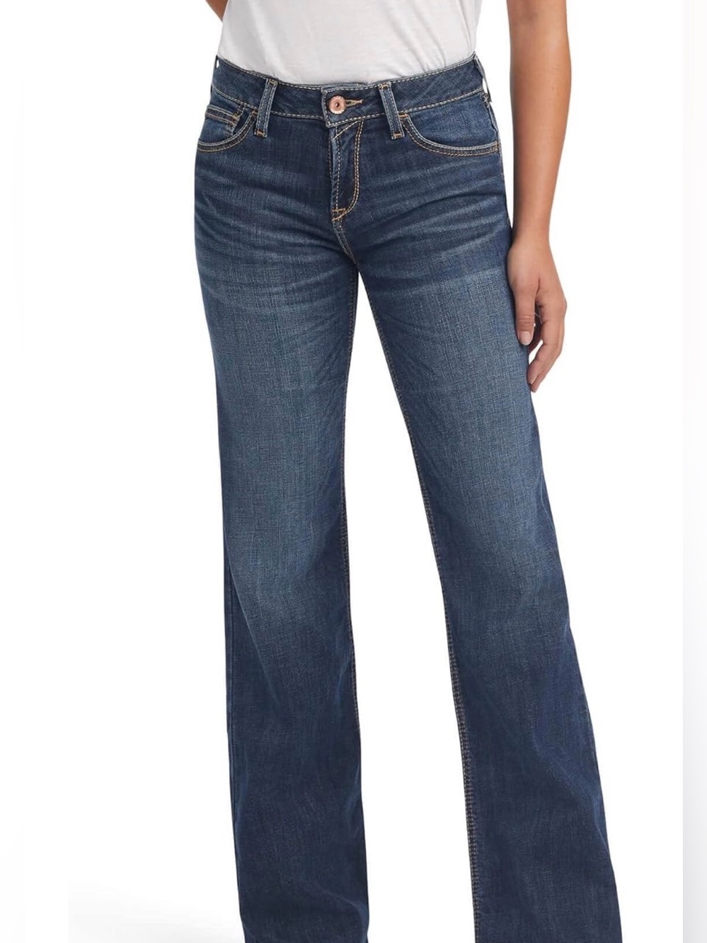 Ariat Mid Rise Trouser Wide Jeans With Raw Hem In Joanna Wash Size 28